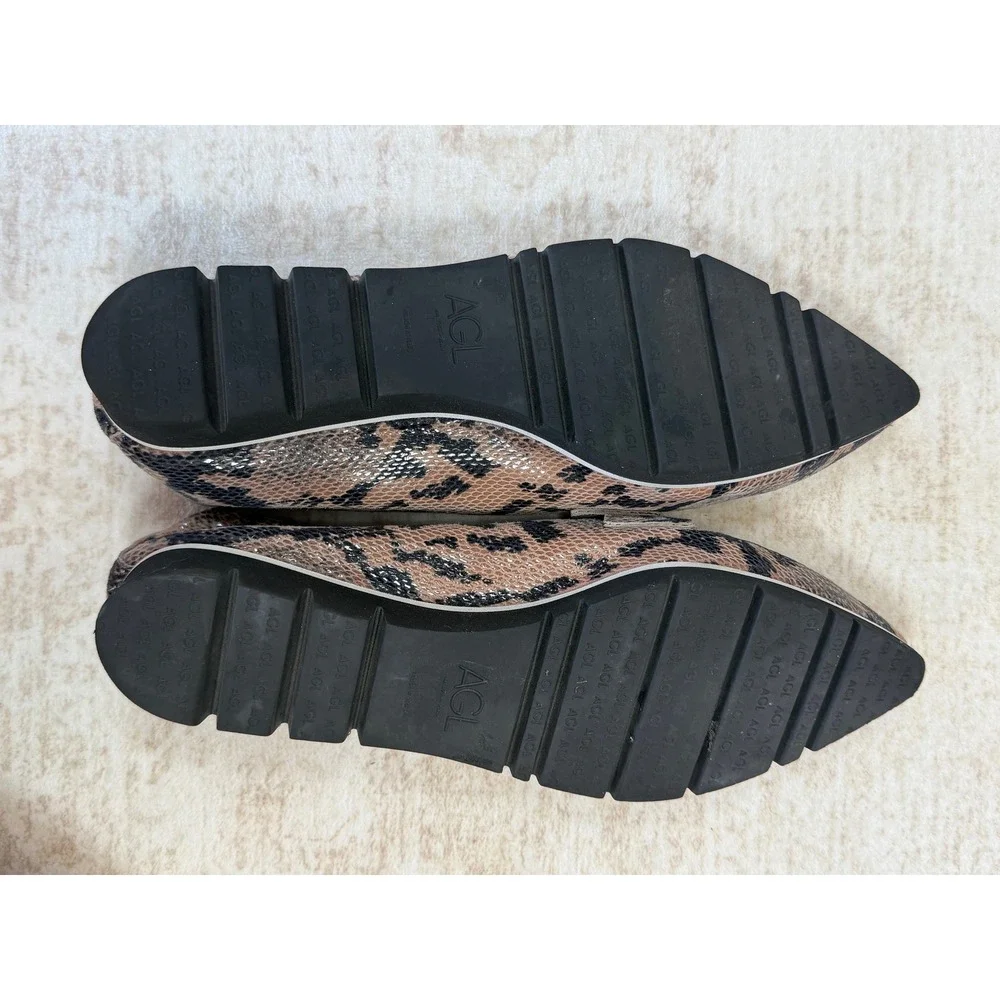 AGL Attilio Giusti Leombruni Snakeskin Pointed Toe Loafers N538078 Brown 40.5